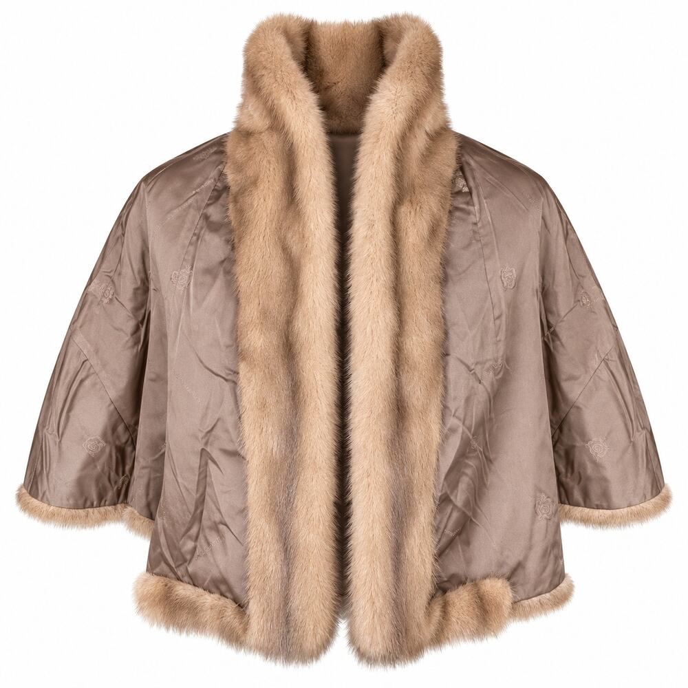 Vintage I. Magnin Genuine Mink Fur Capelet Jacket Cool Beige - Picture 7 of 12